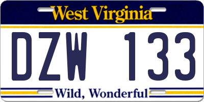 WV license plate DZW133