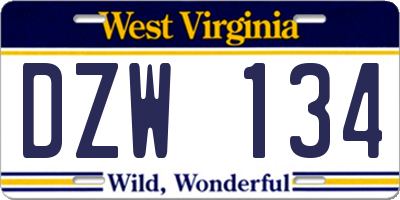 WV license plate DZW134