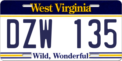 WV license plate DZW135