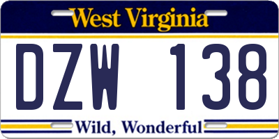 WV license plate DZW138