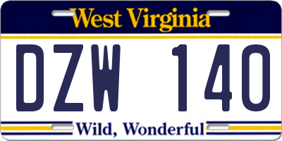 WV license plate DZW140