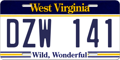 WV license plate DZW141