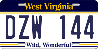 WV license plate DZW144