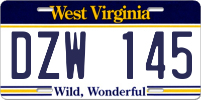 WV license plate DZW145