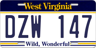 WV license plate DZW147