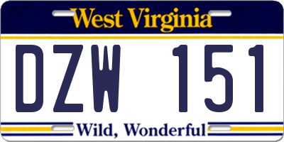 WV license plate DZW151