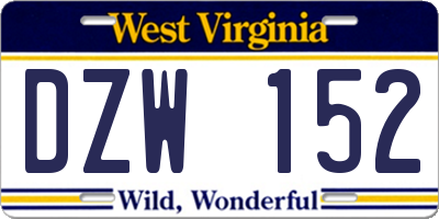 WV license plate DZW152