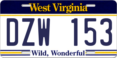 WV license plate DZW153