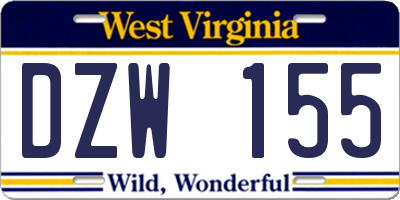 WV license plate DZW155