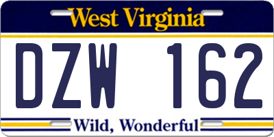 WV license plate DZW162