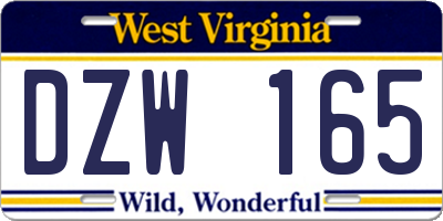 WV license plate DZW165