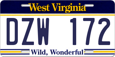 WV license plate DZW172