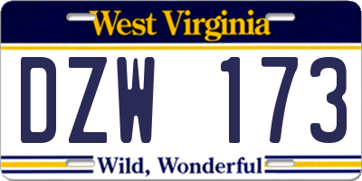 WV license plate DZW173