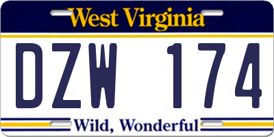 WV license plate DZW174