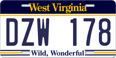 WV license plate DZW178