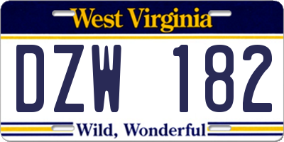 WV license plate DZW182