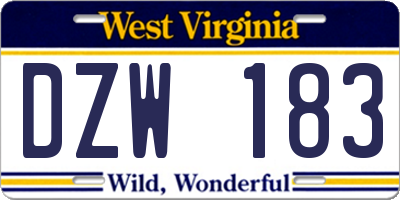 WV license plate DZW183