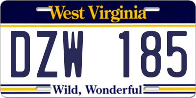 WV license plate DZW185