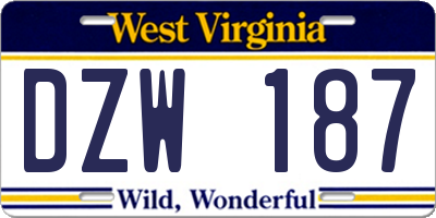 WV license plate DZW187