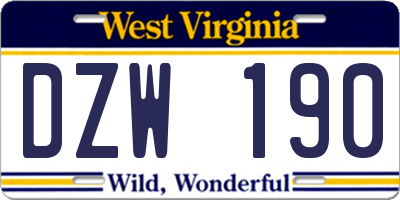 WV license plate DZW190