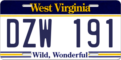 WV license plate DZW191