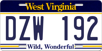 WV license plate DZW192