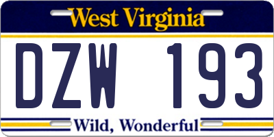 WV license plate DZW193