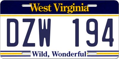 WV license plate DZW194