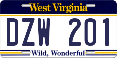 WV license plate DZW201