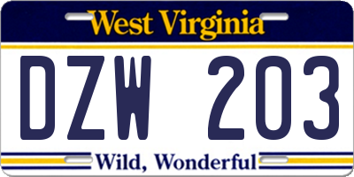 WV license plate DZW203