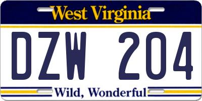 WV license plate DZW204