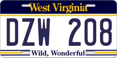 WV license plate DZW208