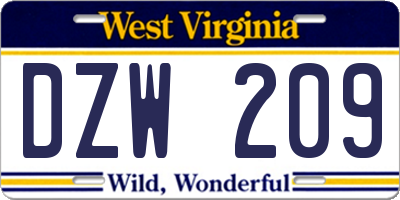 WV license plate DZW209