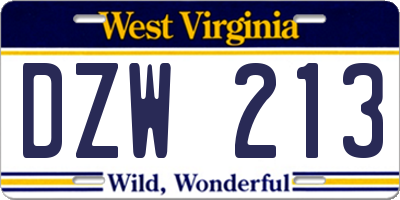 WV license plate DZW213