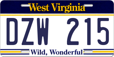 WV license plate DZW215