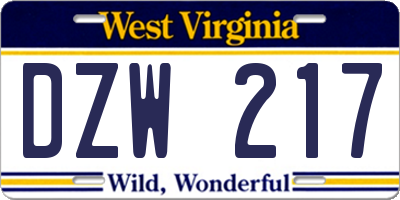 WV license plate DZW217