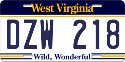 WV license plate DZW218