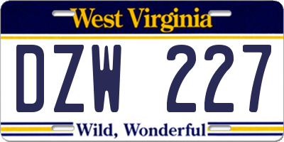 WV license plate DZW227