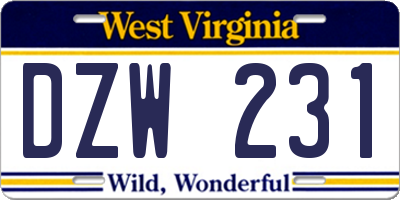 WV license plate DZW231