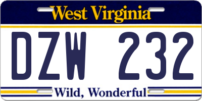 WV license plate DZW232