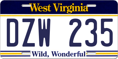 WV license plate DZW235