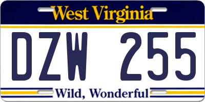 WV license plate DZW255