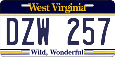 WV license plate DZW257