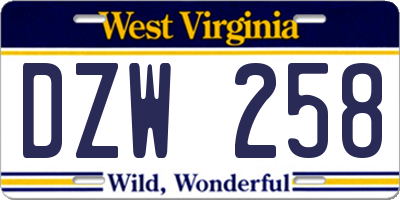 WV license plate DZW258