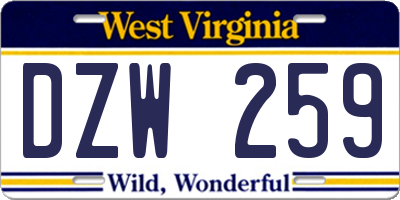 WV license plate DZW259