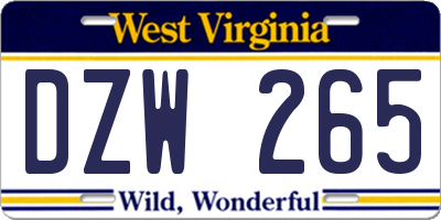 WV license plate DZW265