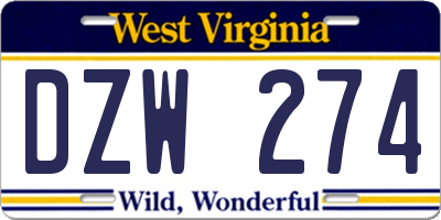 WV license plate DZW274