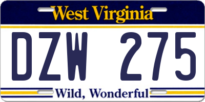 WV license plate DZW275