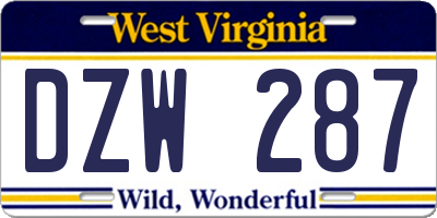 WV license plate DZW287