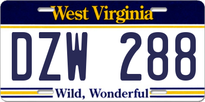 WV license plate DZW288